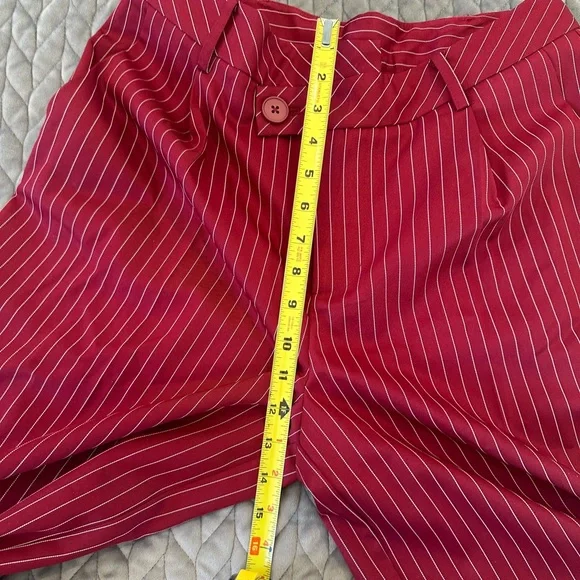Stylish Asymmetrical Burgundy Striped Pants - Picture 5 of 10